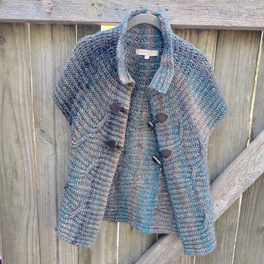 Lineamaglia Rainbow Blue Green Dye Wool Blend Crocheted Knit Sweater Cardigan